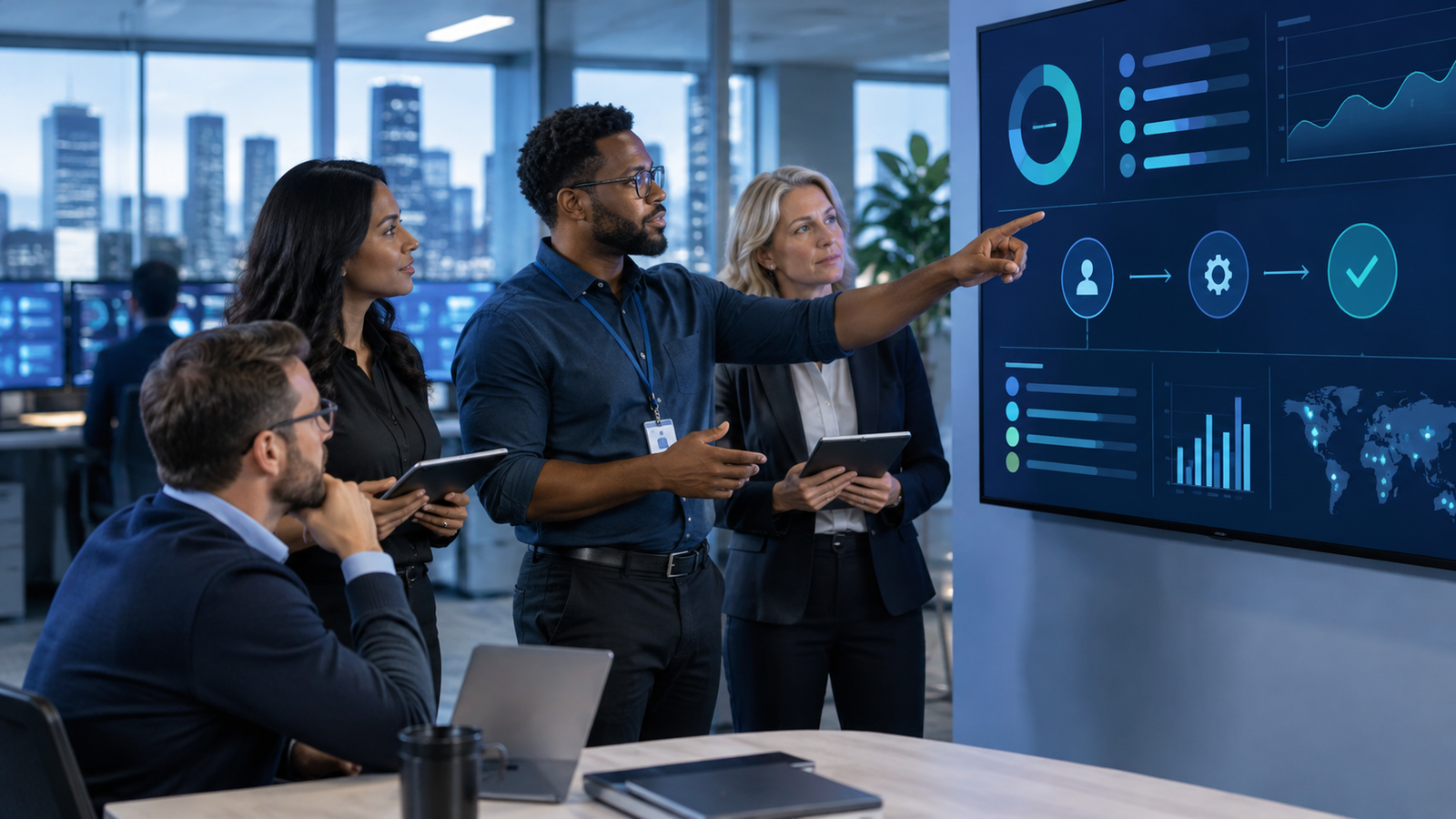 Managed IT team and business operations leader reviewing service health, incident priorities and support accountability